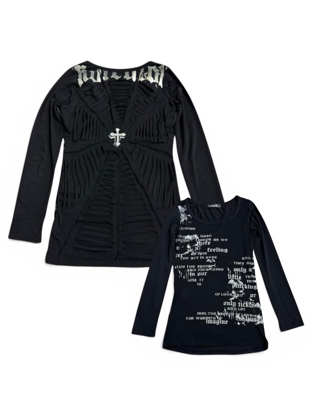 Japanese Brand Punk Distressed Web Cut Out Graphic Longsleeve Top